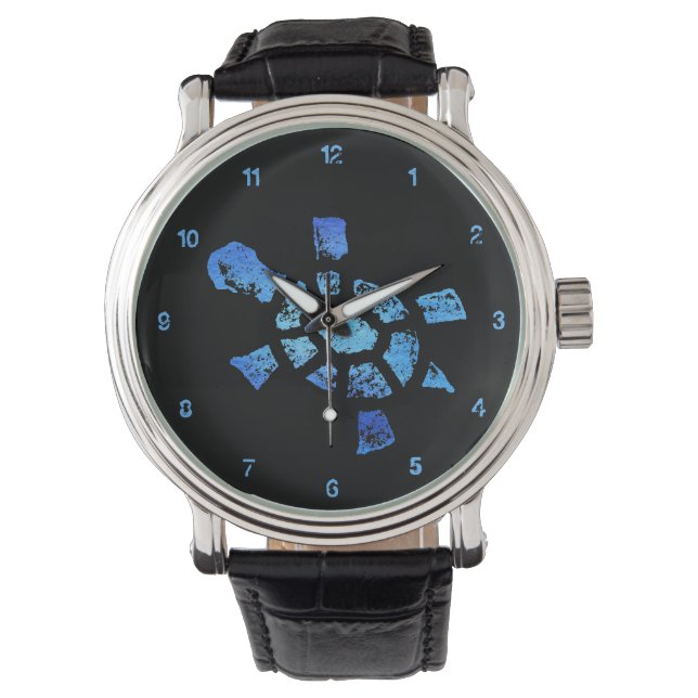 Blauwe Water Turtle Tijd Horloge (Voorkant)