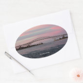 Blauwe waterbrugsticker ovale sticker (Envelop)