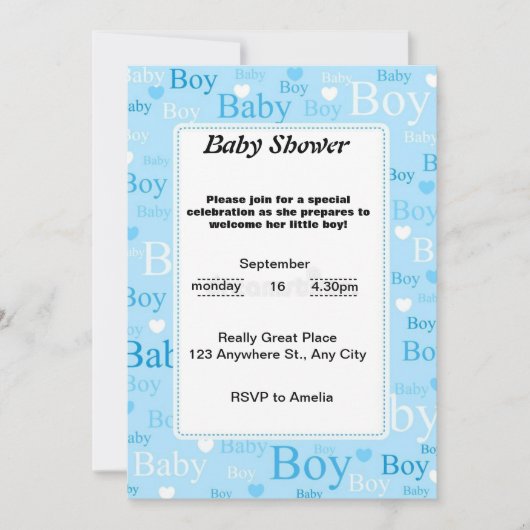 blauwe watercolor baby shower uitnodiging (Voorkant)