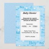 blauwe watercolor baby shower uitnodiging (Voorkant / Achterkant)