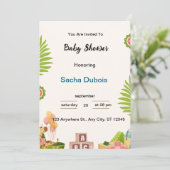 blauwe watercolor baby shower uitnodiging (Staand voorkant)