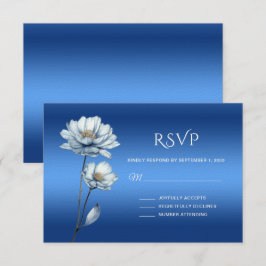 Blauwe Watercolor Bloemen RSVP Kaart