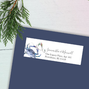 Blauwe Watercolor Kerst Krab Retouradreslabels Etiket
