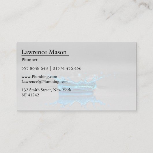 Blauwe waterdruppel - Loodgieterswerk - Visitekaar Visitekaartje (Achterkant)