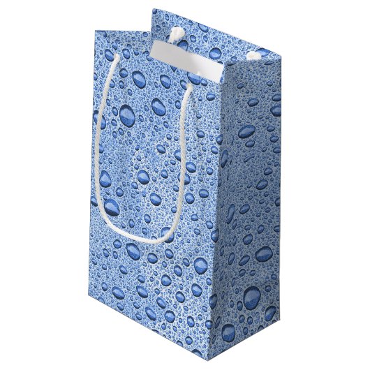 Blauwe waterdruppels klein cadeauzakje (Achterkant Gekanteld)
