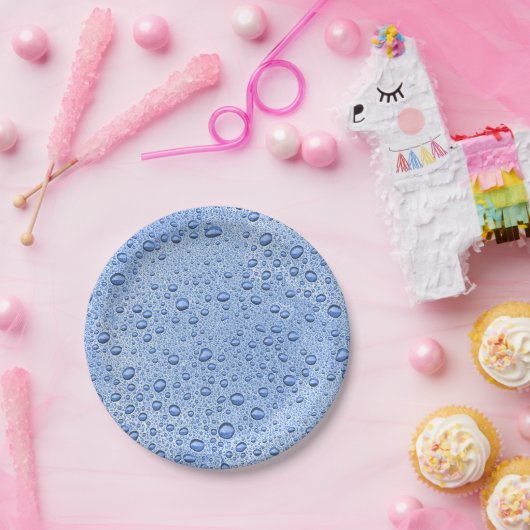 Blauwe waterdruppels papieren bordje (Feest)