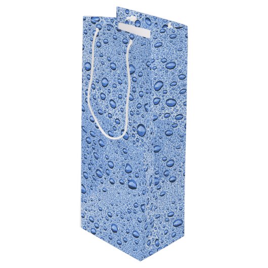 Blauwe waterdruppels wijn cadeautas (Voorkant Gekanteld)