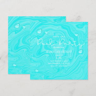 Blauwe waterdruppels Zomer Pool Birthday Party Kaart