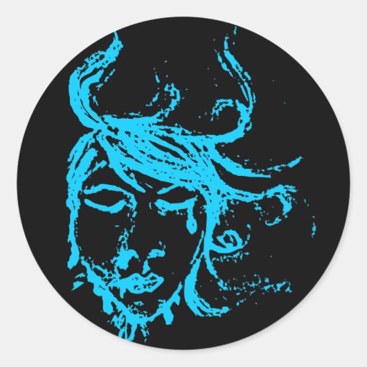 blauwe wateren ronde sticker (Voorkant)