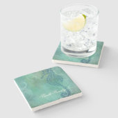 Blauwe wateren, zeepaard en Vlaanderen Stenen Onderzetter (Zijkant)