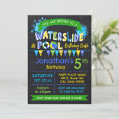 Blauwe Waterglijbaan & Zwembad Verjaardag Kinderen Kaart (Staand voorkant)