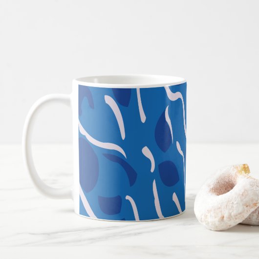 Blauwe Watergolven Abstract Patroon Koffiemok (Met donut)
