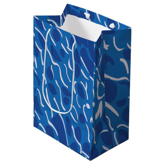 Blauwe Watergolven Abstract Patroon Medium Cadeauzakje (Voorkant Gekanteld)