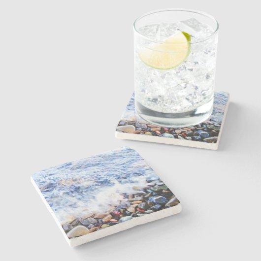 Blauwe watergolving stenen onderzetter (Zijkant)