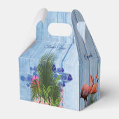 Blauwe waterkeien, roze lamingos en vis bedankdoosjes (Achterkant)