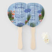 Blauwe waterkeien, roze lamingos en vis handwaaier (Voorkant en achterkant)