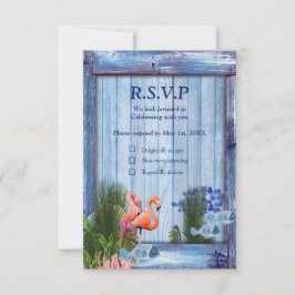 Blauwe waterkeien, roze lamingos en vis RSVP kaartje