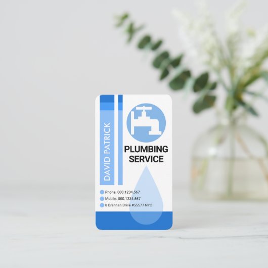 Blauwe waterleidingen visitekaartje (Staand voorkant)