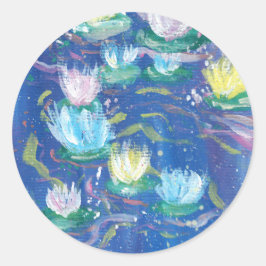 Blauwe Waterlelies Schildersticker Ronde Sticker