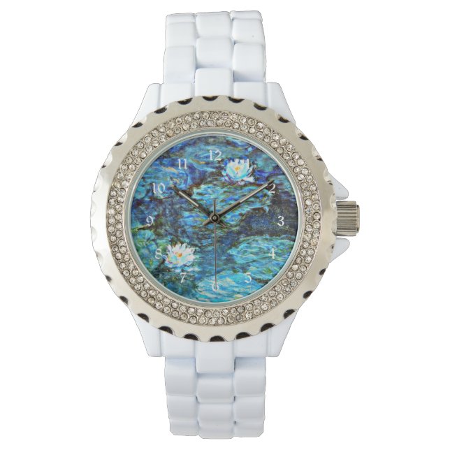 Blauwe waterlilie van Monet Horloge (Voorkant)