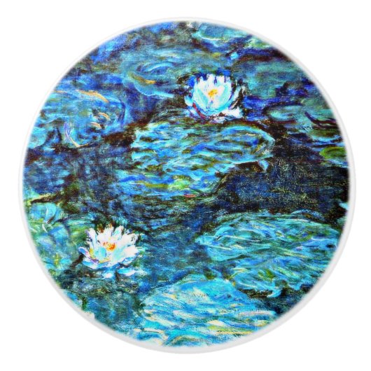 Blauwe waterlilie van Monet Keramische Knop (Voorkant)