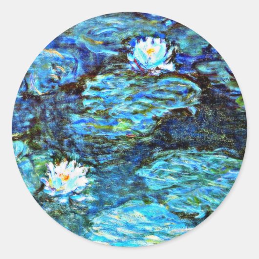 Blauwe waterlilie van Monet Ronde Sticker (Voorkant)