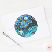 Blauwe waterlilie van Monet Ronde Sticker (Envelop)
