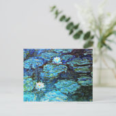 Blauwe waterlilies, fijn kunstschilderij, briefkaart (Staand voorkant)