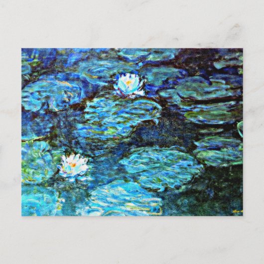 Blauwe waterlilies, fijn kunstschilderij, briefkaart (Voorkant)