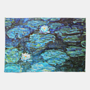Blauwe waterlilies, fijn kunstschilderij van Monet Theedoek