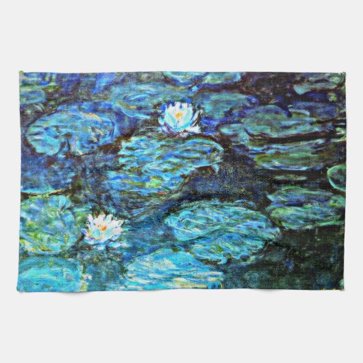 Blauwe waterlilies, fijn kunstschilderij van Monet Theedoek (Horizontaal)