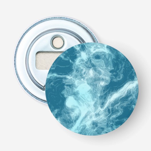 Blauwe watermarmer button flesopener (Voorkant)