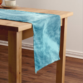 Blauwe watermarmer lange tafelloper