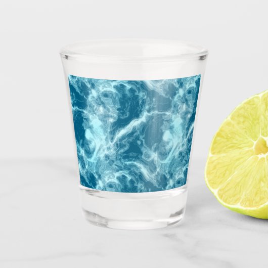 Blauwe watermarmer shot glas (Voorkant)