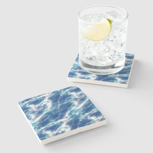Blauwe watermarmer stenen onderzetter (Zijkant)