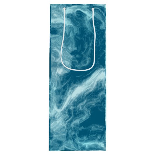 Blauwe watermarmer wijn cadeautas (Voorkant)