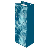 Blauwe watermarmer wijn cadeautas (Achterkant Gekanteld)