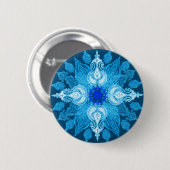 Blauwe waterpaisleybloem ronde button 5,7 cm (Voorkant /achterkant)