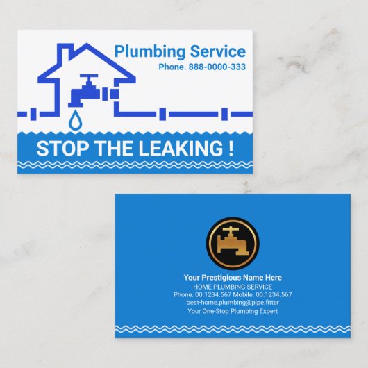 Blauwe waterpijpleiding lekt thuis visitekaartje (Voorkant / Achterkant)