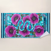 Blauwe Waterslang & Roze Bloemen Pool Custom Strandlaken (Voorkant)