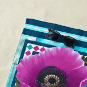 Blauwe Waterslang & Roze Bloemen Pool Custom Strandlaken (In situ)