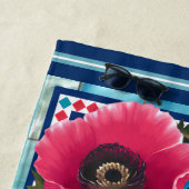 Blauwe Waterslang & Roze Bloemen Pool Custom Strandlaken (In situ)