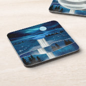 Blauwe waterval bier onderzetter (Linkerzijde)