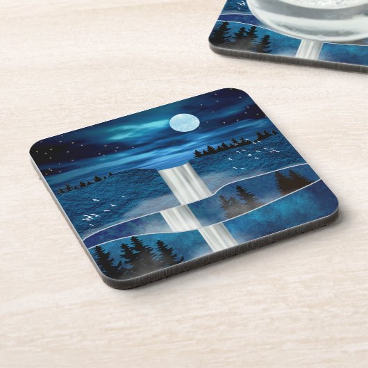 Blauwe waterval bier onderzetter (Linkerzijde)