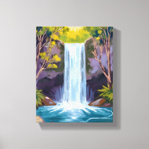 Blauwe Waterval   Bos Landschap Natuur Schilderij Canvas Afdruk