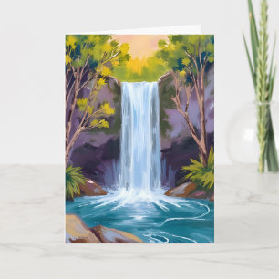 Blauwe Waterval Bos Landschap Natuur Schilderij Kaart
