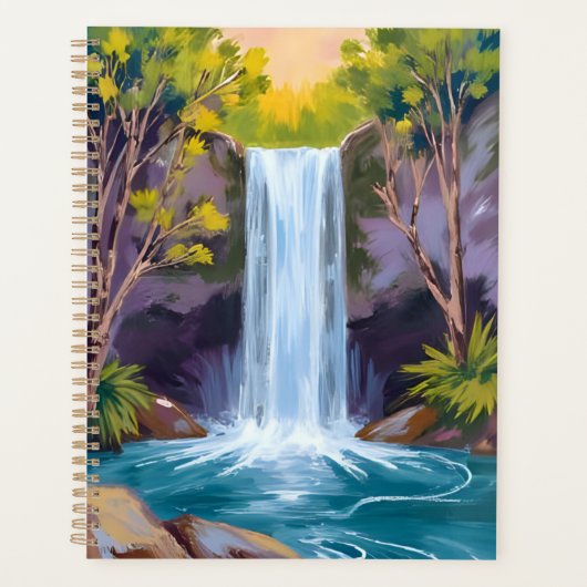 Blauwe Waterval | Bos Landschap Natuur Schilderij Planner (Voorkant)