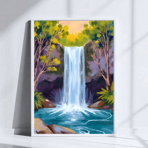 Blauwe Waterval   Bos Landschap Natuur Schilderij Poster