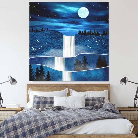 Blauwe waterval canvas afdruk (Insitu (Slaapkamer))
