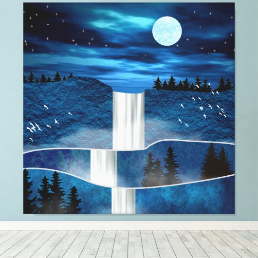 Blauwe waterval canvas afdruk (Insitu (Houten vloer))